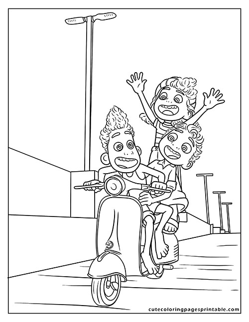 Luca Coloring Page Of Vespa With Streetlights