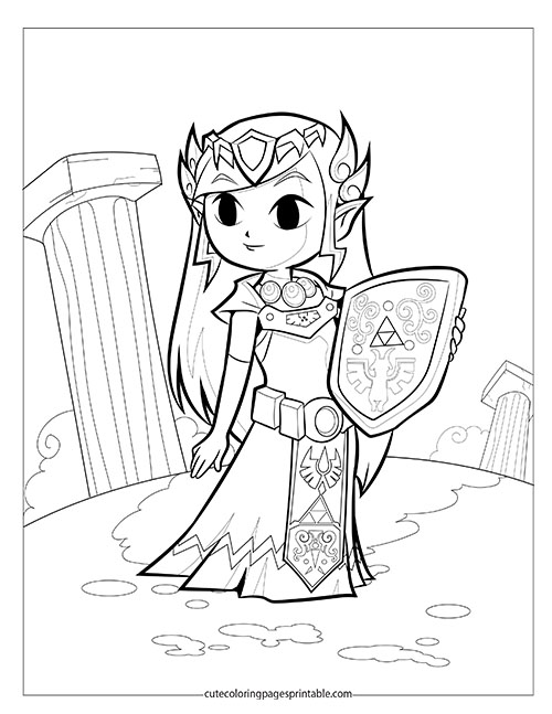 The Legend Of Zelda Coloring Page Of Zelda Standing With Shield