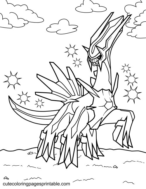 Legendary Pokemon Coloring Page Of Dialga Roaring With Stars