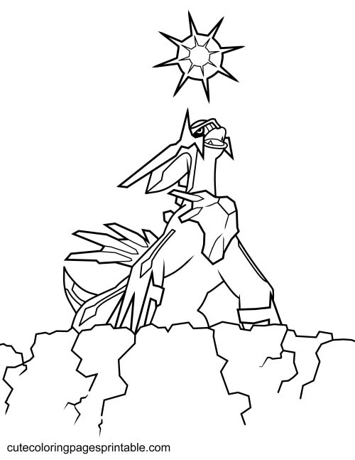 Legendary Pokemon Coloring Page Of Dialga Standing With Sun Shining