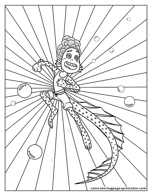 Luca Coloring Page Of Alberto Swimming With Bubbles