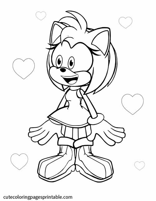 Sonic The Hedgehog Coloring Page Of Amy Wearing Floating Hearts