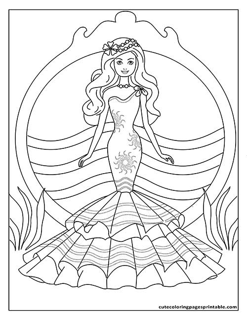 Barbie Coloring Page Of Ball Gown With Plants