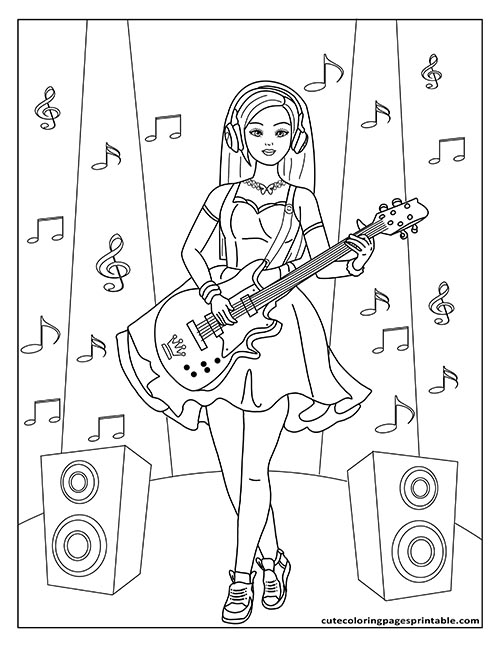 Coloring Page Of Barbie Playing Guitar