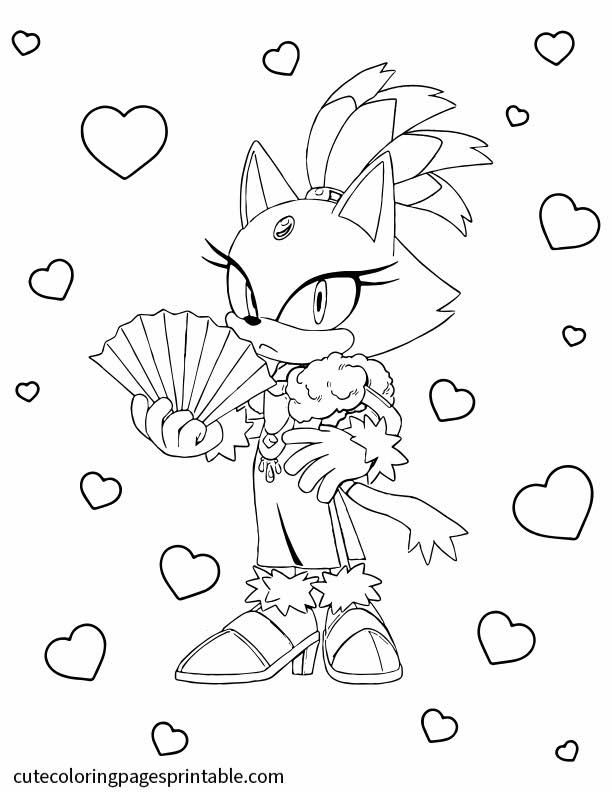 Sonic The Hedgehog Coloring Page Of Blaze The Cat With Hearts Floating