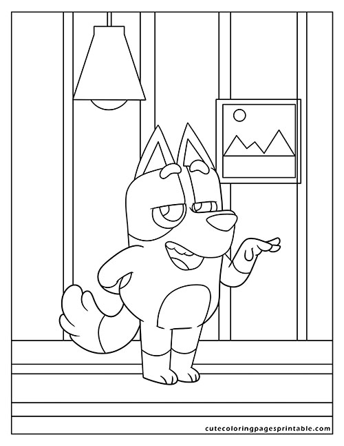 Coloring Page Of Bluey Pointing With Hanging Lamp