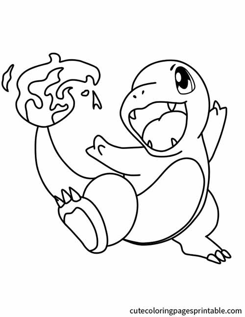 Pokemon Coloring Page Of Charmander Holding And Looking At A Burning Leaf
