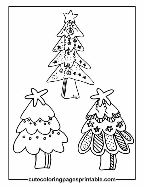 Coloring Page Of Christmas Tree With Stars Decorating