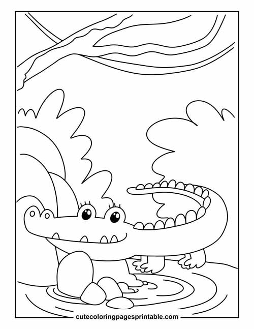 Coloring Page Of Crocodile With Water Rippling