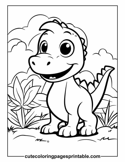 Coloring Page Of Dinosaur With Leafy Plants