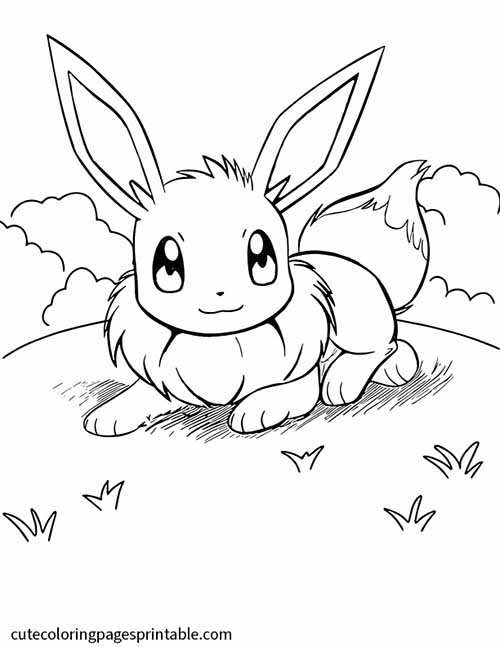 Pokemon Coloring Page Of Eevee Resting On Grass