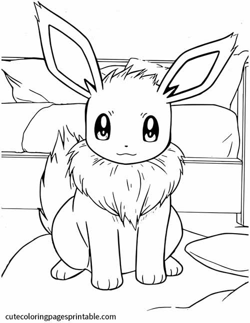 Pokemon Coloring Page Of Eevee Sits On The Floor