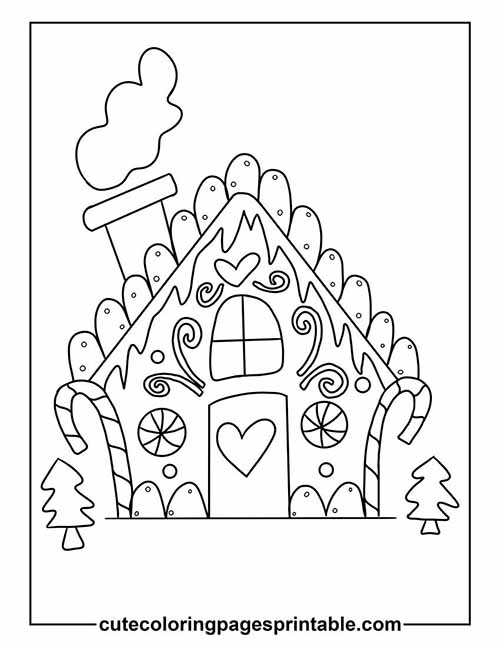 Coloring Page Of Gingerbread House With Candy Canes