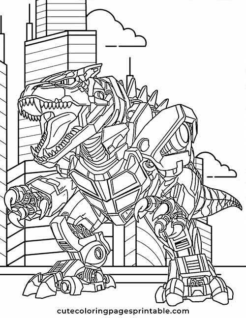 Transformers Coloring Page Of Grimlock Posing With Buildings