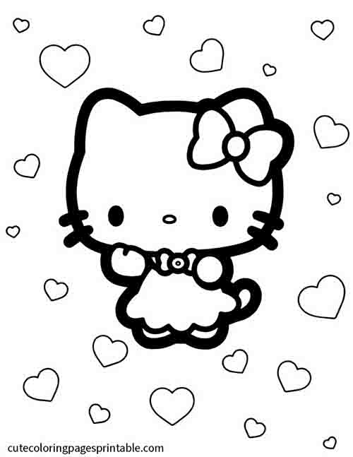 Supercute Adventures Coloring Page Of Hello Kitty Looking Cute With Hearts