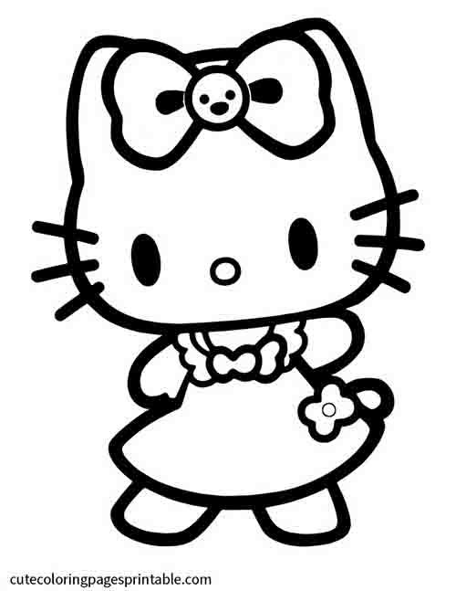 Supercute Adventures Coloring Page Of Hello Kitty Wearing A Dress With A Bow