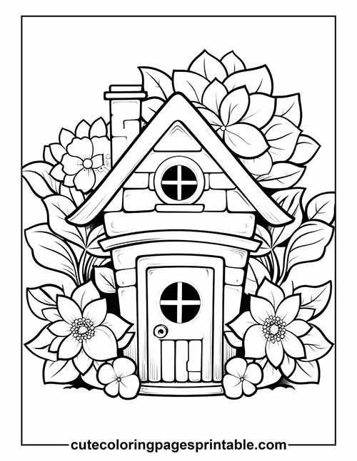 Coloring Page Of House With Flowers