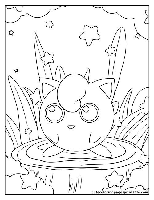 Pokemon Coloring Page Of Jigglypuff Sitting On Lily Pad