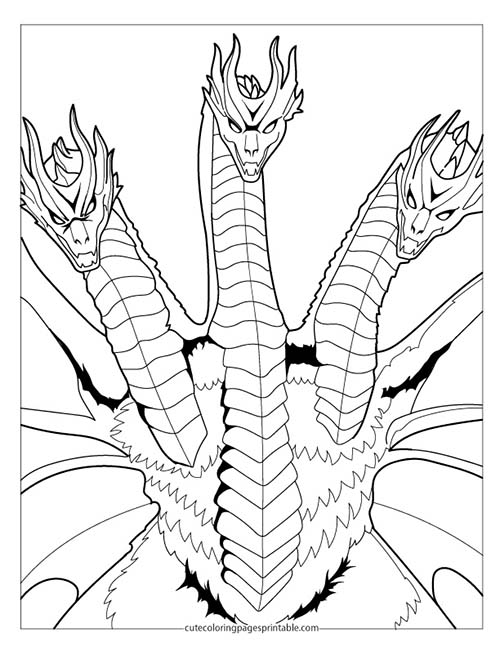 Godzilla Coloring Page Of King Ghidorah Wielding Three Heads