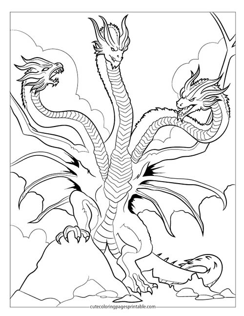 Godzilla Coloring Page Of King Ghidorah With Clouds Swirling