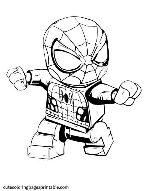 Marvel Coloring Page Of Lego Spiderman Swinging With A Web
