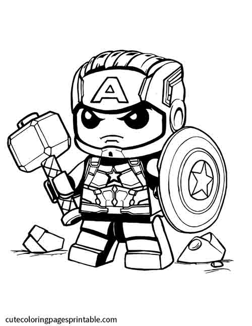 Marvel Coloring Page Of Lego Thor Hammer With A Shield