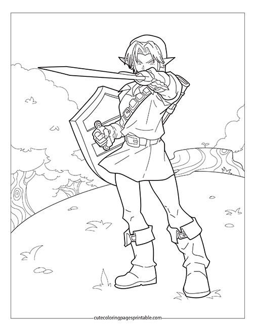 Zelda Coloring Page Of Link Holding Sword