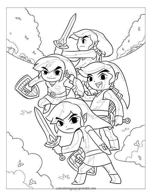 Zelda Coloring Page Of Link Posing With Swords