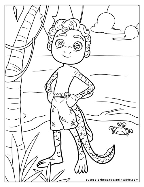 Coloring Page Of Luca Smiling With Crab