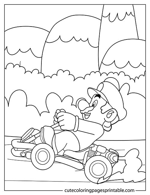 Super Mario Bros Coloring Page Of Mario Kart Racing With Clouds Drifting