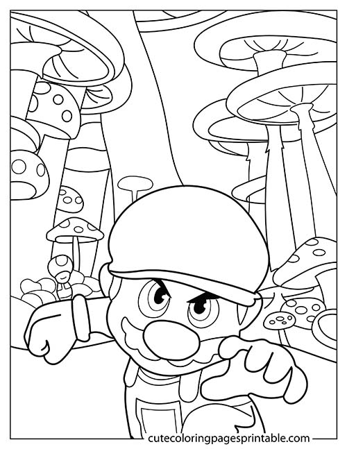 Super Mario Bros Coloring Page Of Mario With Mushrooms