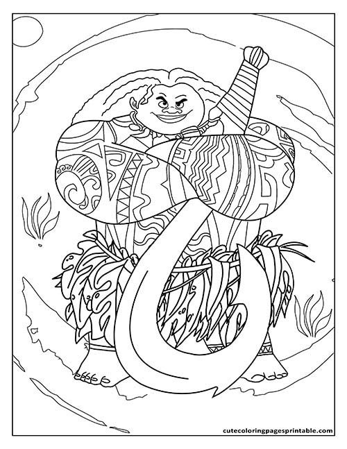Moana Coloring Page Of Maui With Arm Raising