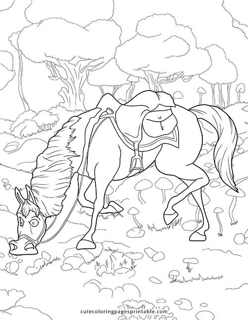 Tangled Coloring Page Of Maximus With Mushrooms