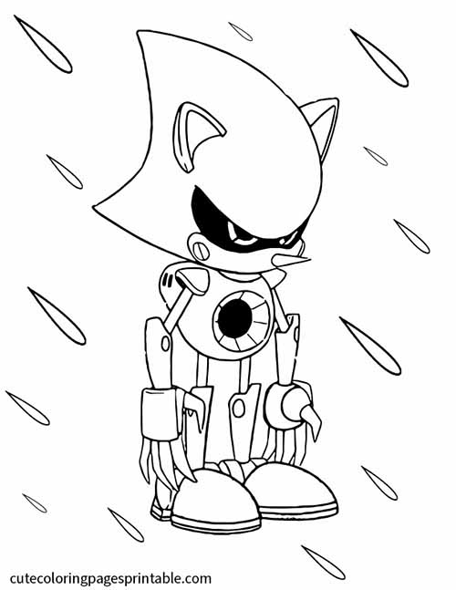 Sonic The Hedgehog Coloring Page Of Metal Sonic Wearing Armor With Raindrops