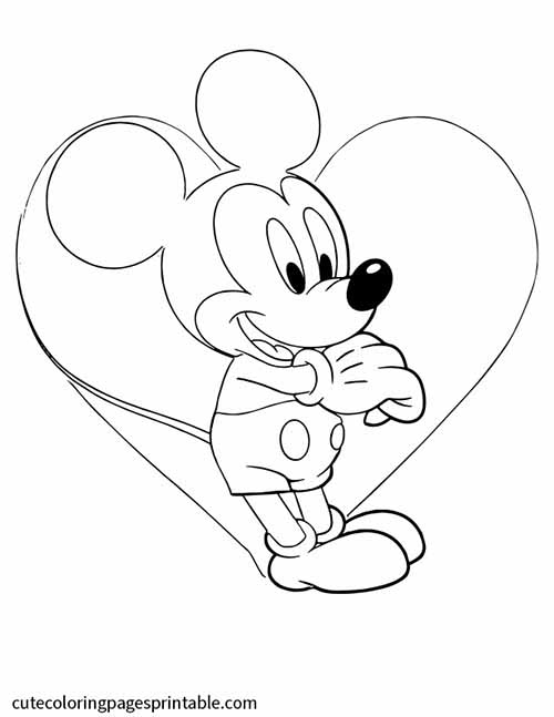 Disney Coloring Page Of Mickey Mouse Standing With Hearts