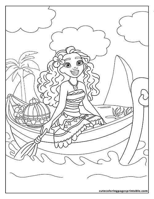 Coloring Page Of Moana Relaxing With Palm Trees