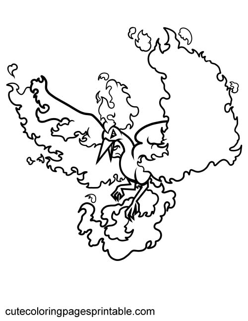 Legendary Pokemon Coloring Page Of Moltres With Flames Swirling