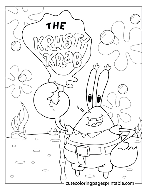 Spongebob Squarepants Coloring Page Of Mr Crab Holding A Sign