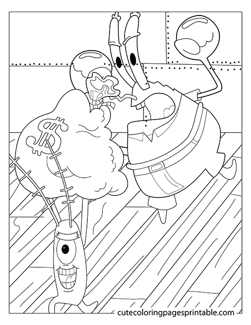 Spongebob Squarepants Coloring Page Of Mr Crab With A Bag Of Money
