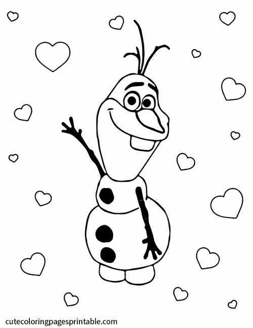 Frozen Coloring Page Of Olaf Smiling Hearts Around