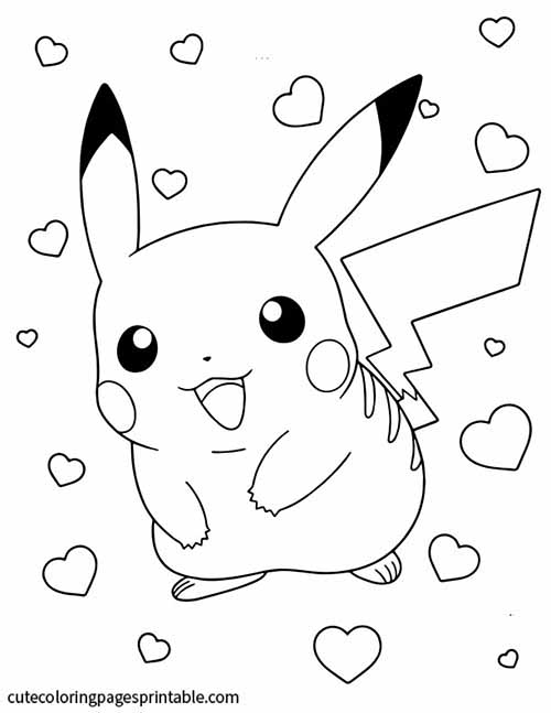 Pokemon Coloring Page Of Pikachu Surrounded By Hearts