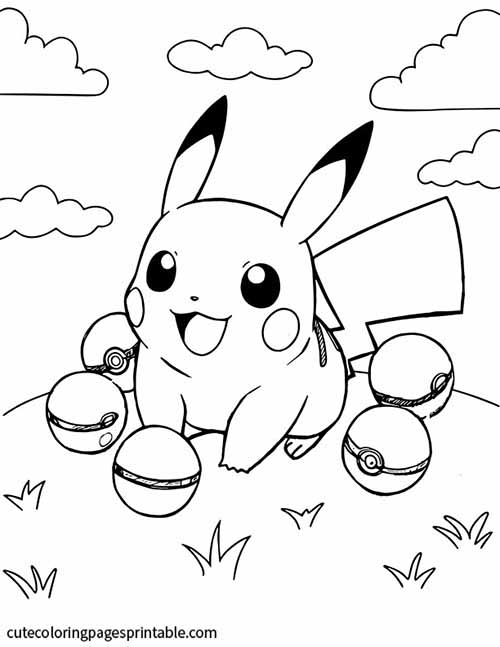 Pokemon Coloring Page Of Pikachu With Pokéballs