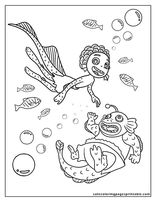 Luca Coloring Page Of Sea Monster Swimming With Bubbles
