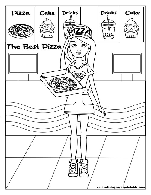 Barbie Coloring Page Of Skipper Smiling Holding Pizza