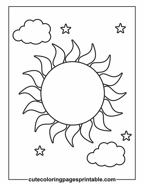Coloring Page Of Sun Sun With Clouds And Stars
