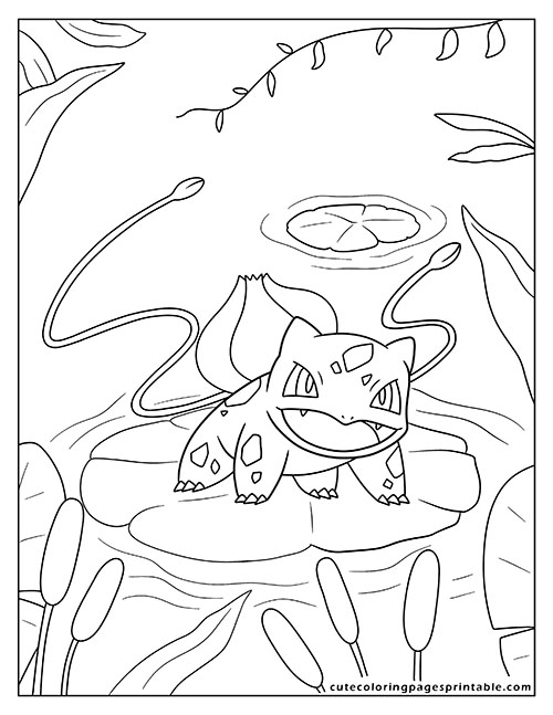 Bulbasaur Sitting With Rocks Pokemon Coloring Page