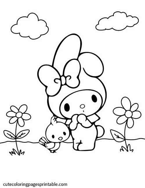 Melody Holding Flowers Sanrio Coloring Page