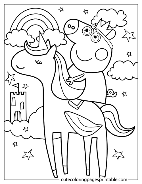 Peppa Pig Riding A Unicorn Coloring Page