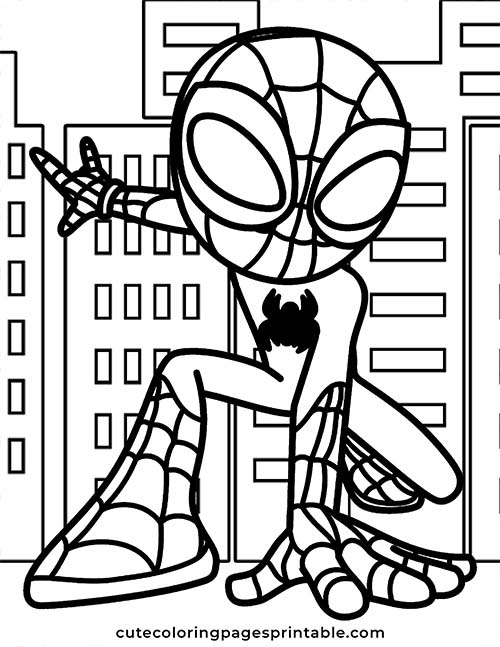 Spider Man Sitting With Buildings Avengers Coloring Page