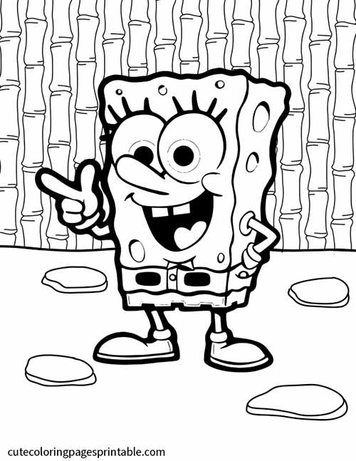 Spongebob With Bamboo Background Spongebob Squarepants Coloring Page